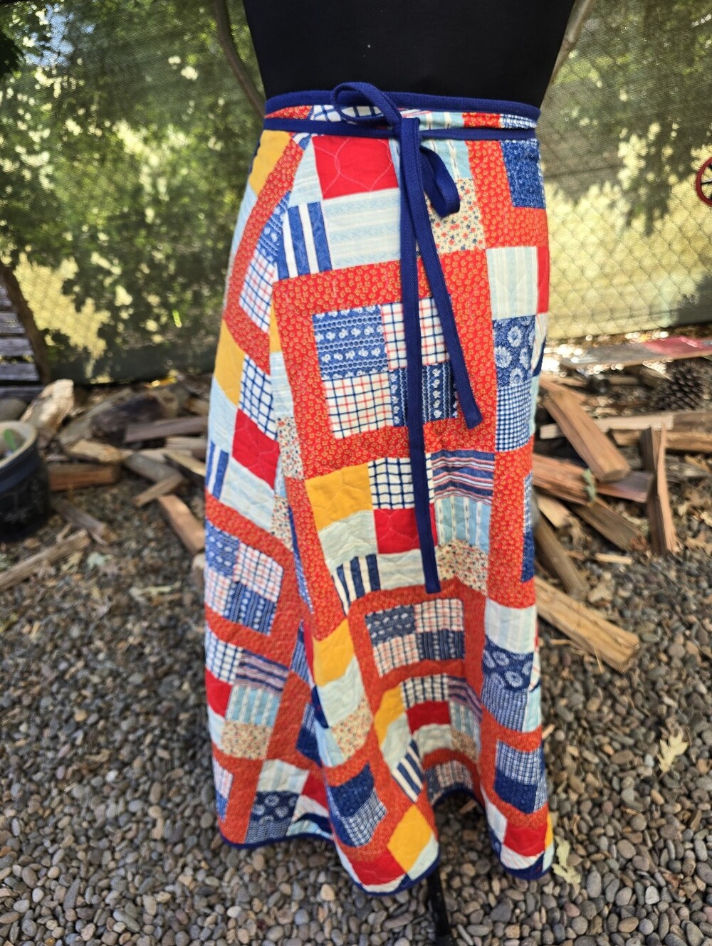 Vtg 70's Patchwork Wrap Maxi Skirt Cottagecore Americana Boho-Hippie Grandmacore - Picture 7 of 9